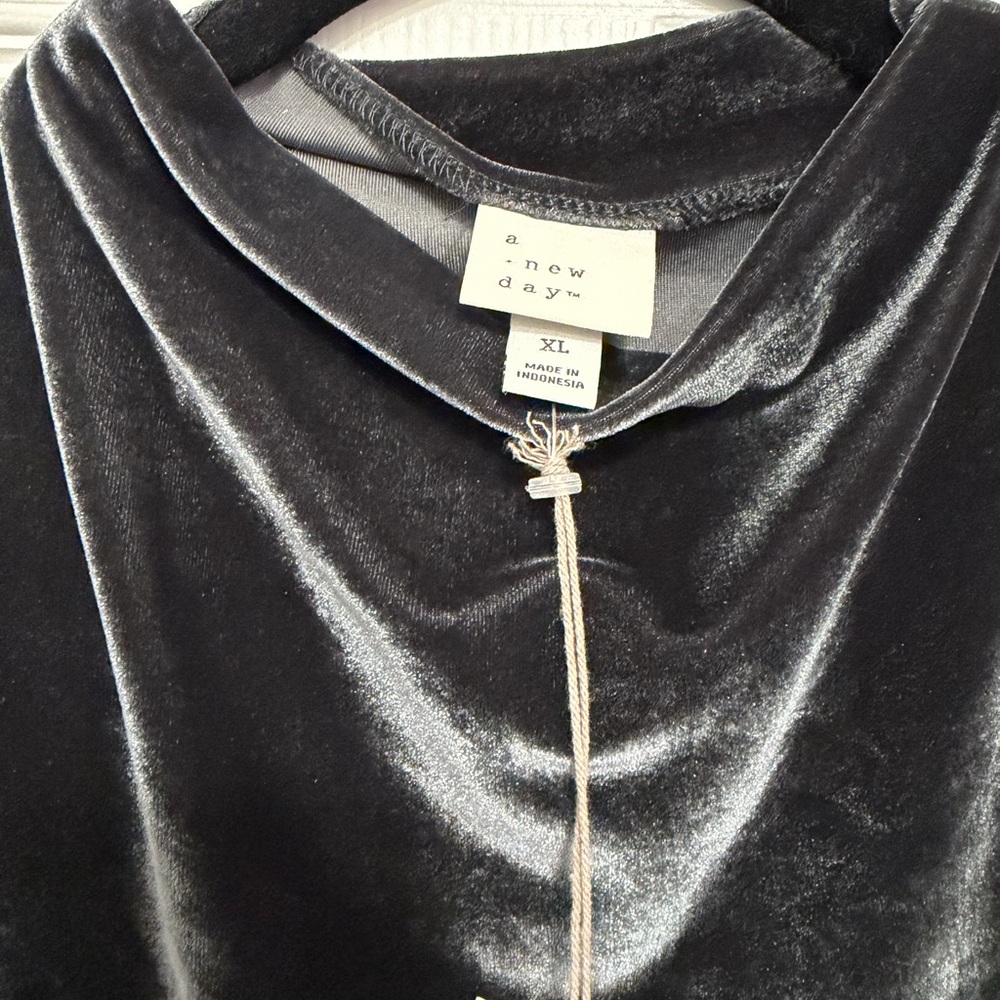 a A New Day Velour Velvet Side Ruched Drapery Bodycon Midi Dress Black XL NWT - Picture 3 of 8